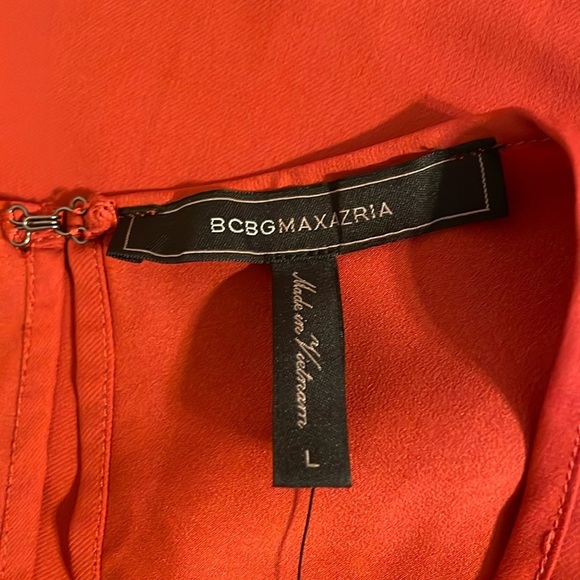 BCBG women’s blouse large 12 14 peplum sleeveless orange red rustic tailor NWT - Picture 6 of 9